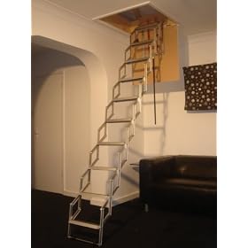 Unique 2.74m (9') Concertina Loft Ladder with Rubber Coated Non Slip Treads