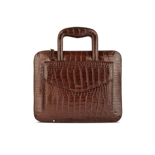 MAPi Cases Sia for iPad (2nd, 3rd, & 4th Gen) - Portfolio Style Croco Leather Handbag, with recessed handles, Croco Brown