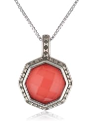 Judith Jack "Mini Octagons" Sterling Silver, Coral and Marcasite Drop Pendant Necklace, 18"