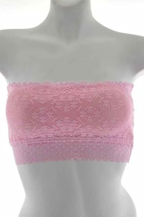 Women's Long Lace Strapless Bandeau Tube Top with removal pads