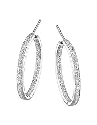 14k White Gold 0.48 Ctw Diamond Hoop Earrings