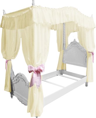 Girl's Princess Twin Size Solid Beige / Off White Drape Canopy with Light Pink Ribbon Ties