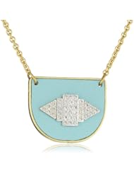 Sandy Hyun "Deluxe Deco" Aqua Leather with Crystal Rhinestone Small Half Circle Necklace