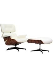 LexMod Eaze Lounge Chair in White Leather and Palisander Wood