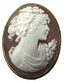 Cameo Pin Pendant Italian Sterling Silver Master Carved, Conch Shell Reflection of Youth