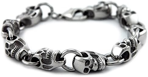 James Cavolini Men's Stainless Steel Skull Head Bracelet 8 Inches