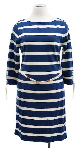 Ralph Lauren Blue Pin Stripe Cotton Rope Belt Accent Jersey Shift Dress