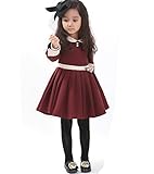 Candykids 女の子 フォーマル ドレス ワンピース 子供服 ガールズ ワンピース チュニック リボン あったか 子供 キッズ 長袖 女の子 ガールズ ワンピース (120cm, レッド)