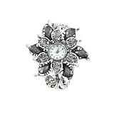 Shihao Gorgeous Flower Women Bracelet Watch in Graytone Plate Stunning Gray Crystal Beads Floral Design II