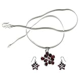 Earring and Pendant Sets in Silver with Cutstone and Garnet Gemstone 32.50 Grams