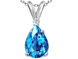 1.33 cts Genuine Blue Topaz and Diamond Pendant - 14kt White or Yellow Gold
