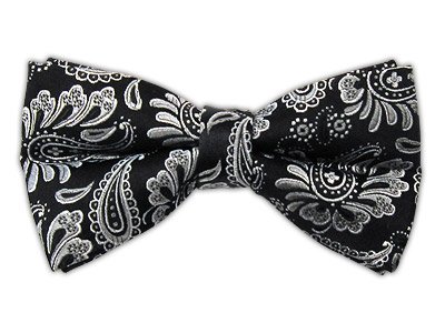 100% Silk Woven Black and Silver Paisley Self-Tie Bow Tie