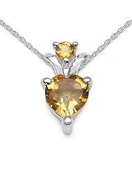 1.10 Carat Genuine Citrine Sterling Silver Pendant Necklace. 18"