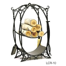 Cottage Wood Holder with Fireplace Tools