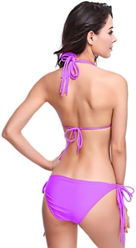 Cuteclub Women's Sexy Two-piece Pad Triangle Halter Push Up Bikini Swimsuit Purple XL