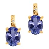 3.11 Ct Oval Blue Tanzanite and White Diamond 18k Yellow Gold Earrings