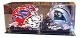 Double Full Size Pro Helmet Display Case with Black Base, Gold Risers and Mirrored Back