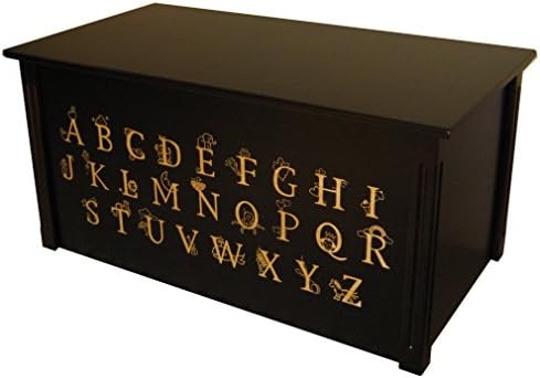 Wood Toy Box, Large ABC Toy Chest in Espresso, Thematic Font, Custom Options (Cedar Base - Gold Lettering)