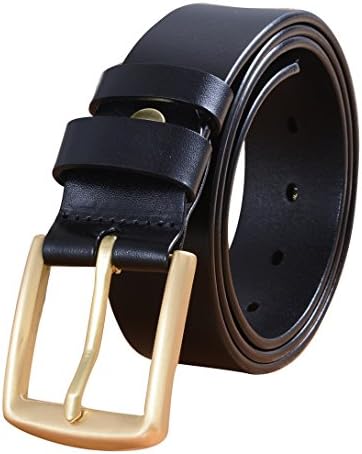 VILSBOL Men Leather Belt Classic Metal Buckle Belt-Approx.125CM-Black-Size 40-44