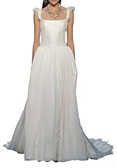 Square Neck Backless Wedding Dress  with a Brush/Sweep Train 