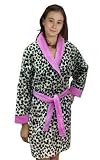 Jungle Leopard Terry Velour with Fuchsia Trim Girl's Bathrobe, 100% Cotton, Print