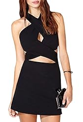 Sexy Spring Halter Striped Print Backless Fitted Mini Dress 