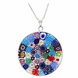 Sterling Silver Millefiori Flower Murano Glass Circle Pendant