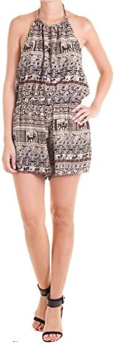 Jasper Plum Women's Elephant Printed Festival Halter Romper Small Brown