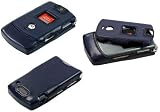 NAVY BLUE LEATHER FACEPLATE PROGUARD CASE COVER for MOTOROLA RAZR V3, V3c, V3m - RETAIL PACKAING