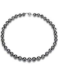 Sterling Silver 8-10mm Hand-pick Genuine Baroque Black South Sea Tahitian Pearl 18" Necklace AAA Quality, Hand Knotted and Secured with Corrugated Ball Clasp.