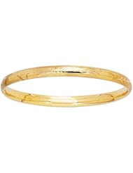 14 Karat 5.5mm Yellow Gold Shiny Diamond Cut Florentine Bangle With Clasp