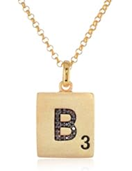 Scrabble 925 Yellow Gold Plated 0.066ct Diamond Initial B Pendant Necklace, 18"