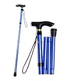 Tinksky Non-slip Adjustable Height Aluminum Alloy Folding Walking Stick Cane Travel Crutch Alpenstock (Blue)