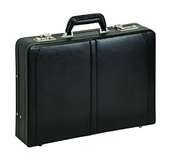 SOLO Classic Collection Expandable Leather Laptop Attache, Check-Fast Airport Security-Friendly Case Holds Laptop up to 16 Inches, Black, 471-4