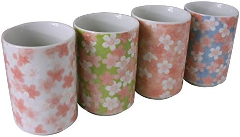4 PCS. Japanese 3-3/8"H Porcelain Tea Sushi Cup Set Sakura Cherry Blossom Design, Made in Japan