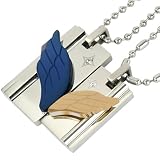 Wing of Love Stainless Steel Couples Blue and Gold Cubic Zirconia Angel Wings Pendant Necklace Set 16/20-24