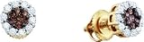 14K Yellow Gold Prong Set Chocolate Brown and White Round Diamonds Round Flower Shape Stud Earrings with Screw Back 1 One Pair (0.50 cttw G - H Color I1 - I2 Clarity)