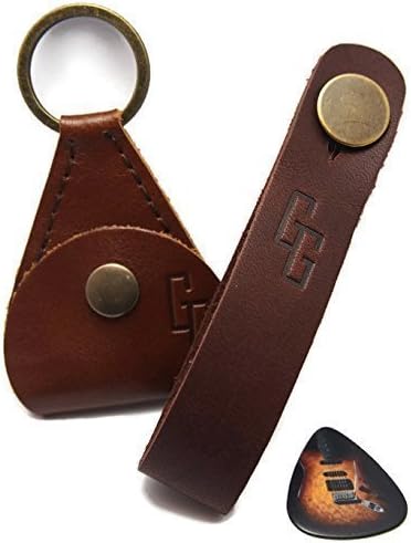GotChaGift : Acoustic Guitar Strap Button with 1 Guitar Pick &amp; 1 Key Chain Pack, Real Brown Leather.