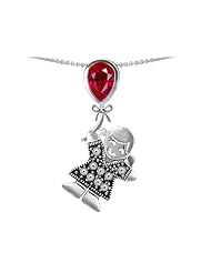 Original Star K (tm) Little Girl Holding a Balloon Mother Birthstone 9x7mm Pear Shape Created Ruby Pendant in 925 Sterling Silver