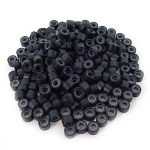 100 Pcs Black 5mm Silicone Lined Micro-ring Links Beads Linkies for I Stick Hair Extension Installation and Feathers