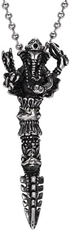 MOKING Mens Stainless Steel Hindu Ganesh Ganesha Elephant Pendant Necklace, 24''Chain