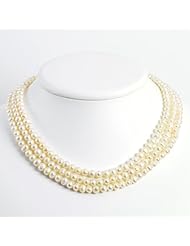 Sterling Silver Triple Strand White Freshwater Cultured Pearl Necklace
