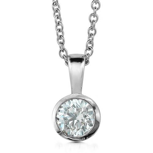 14k White Gold Bezel Solitaire Natural Diamond 