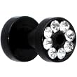 8 Gauge Black Anodized Titanium Clear Gem Screw Fit Tunnel