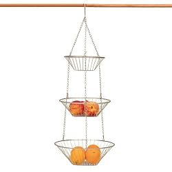 3 TIER WIRE nickel HANGING fruit veg Basket KITCHEN NU