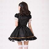 TOMSUIT Japanese Coffee Shop Lolita Maid Costume Lace Dress Set, L, Black