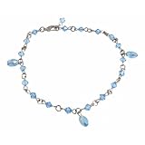 Anklet - A57 - Sized to Fit - Swarovski (tm) Crystal Beads ~ Lt Sapphire (Light Blue) with Fire Polished Bead Drops