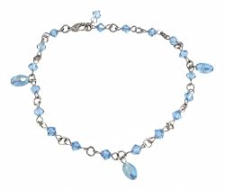 Anklet - A57 - Sized to Fit - Swarovski (tm) Crystal Beads ~ Lt Sapphire (Light Blue) with Fire Polished Bead Drops