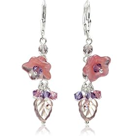Beautiful 3D Pink Trumpet Flower Cascade Fancy Dangle Earring, Czech Fire... by Tres Jolie Earring