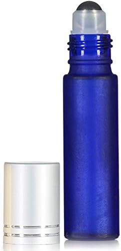 Essential Oils Roller Bottles with Recipe eBook Frosted Cobalt Blue Glass Roll On Bottles for Perfume,Wax,Lip Balm,Essential Oils,Deodorant,10ml,12 Pack (12, Frosted Cobalt blue)